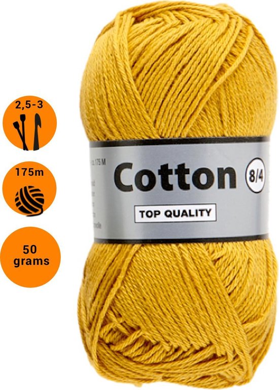 Lammy yarns Cotton eight 8/4 dun katoen garen - oker geel (846) - pendikte  2,5 a 3mm -... | bol.com