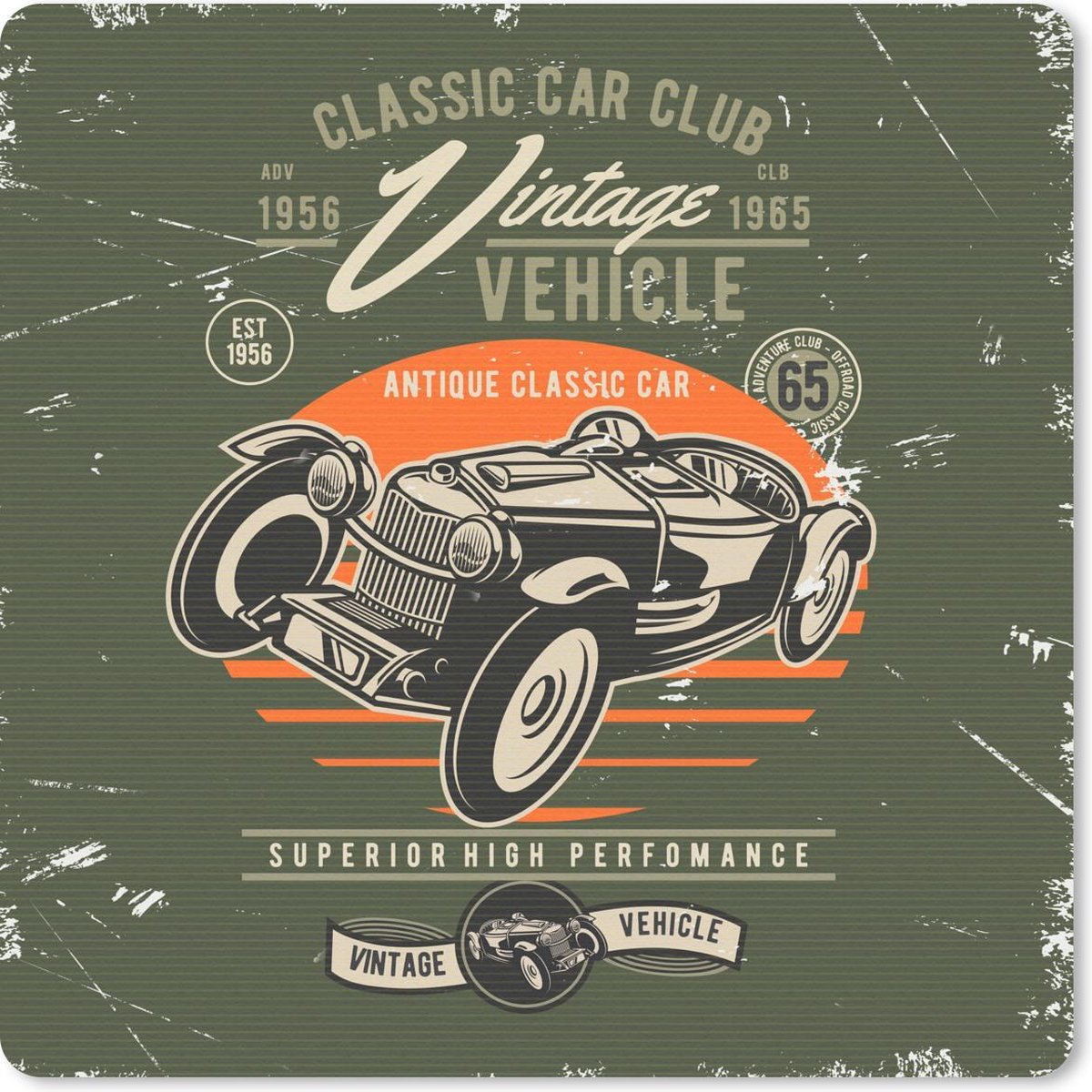 Muismat 30x30 cm - Mousepad Vintage - Oldtimer - Auto - Muismatten