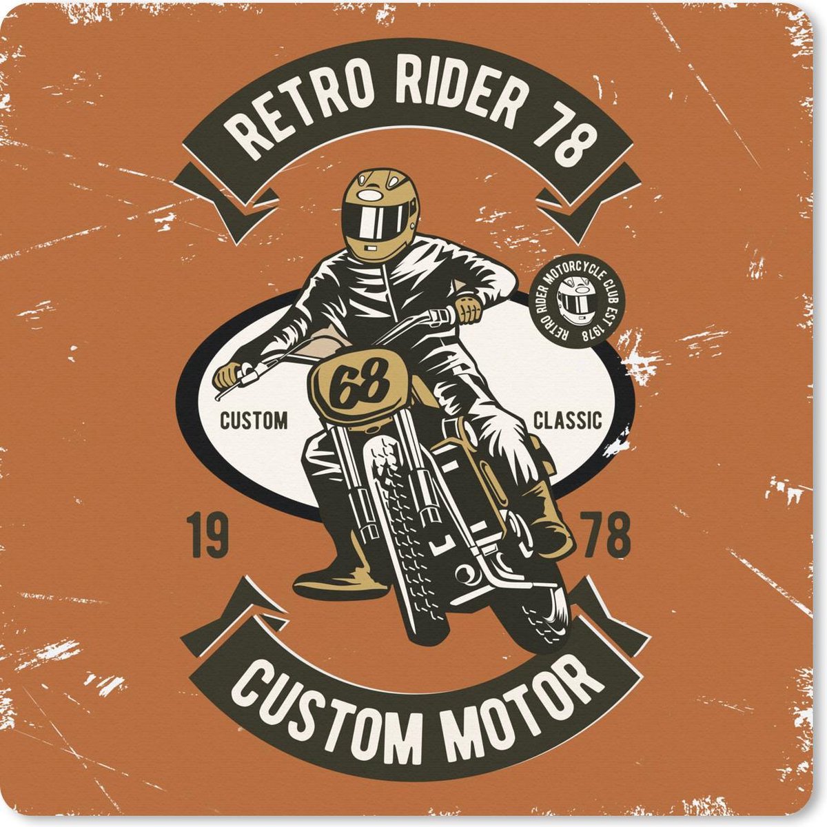 Muismat 30x30 cm - Mousepad Motor - Man - Helm - Retro - Muismatten