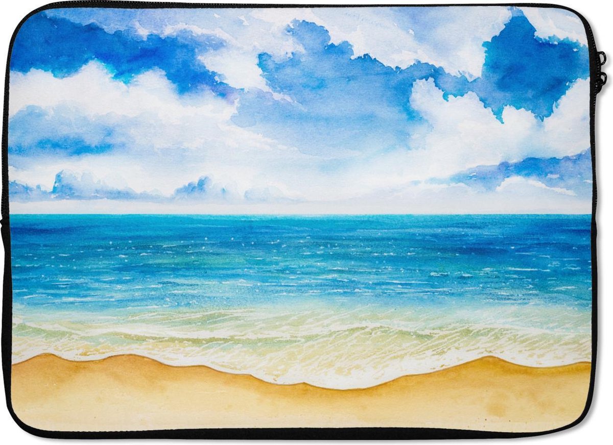 Laptophoes 13 inch - Strand - Zee - Lucht - Laptop sleeve - Binnenmaat 32x22,5 cm - Zwarte achterkant