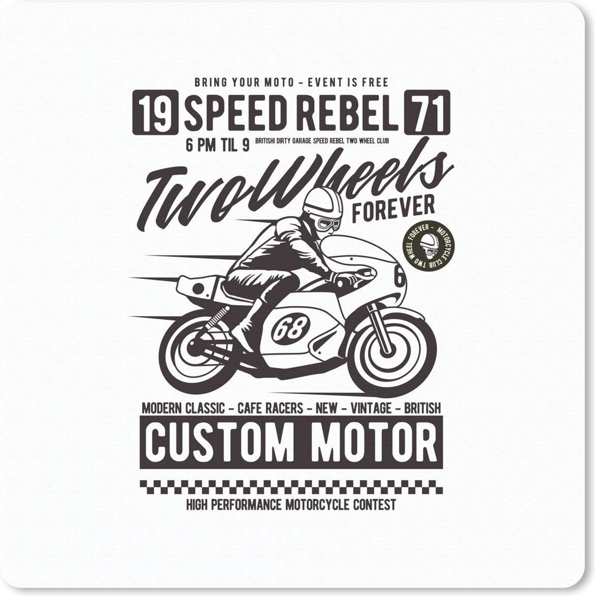Muismat 30x30 cm - Mousepad Motor - Helm - Tekening - Retro - Muismatten