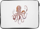 Laptophoes 13 inch - Octopus - Zeedieren - Wit - Waterverf - Laptop sleeve - Binnenmaat 32x22,5 cm - Zwarte achterkant