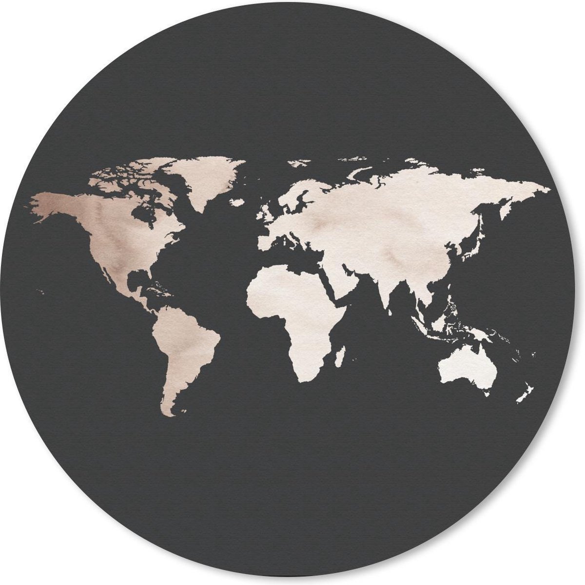 Muismat - Mousepad - Rond - Wereldkaart - Waterverf - Zwart - 30x30 cm - Ronde muismat