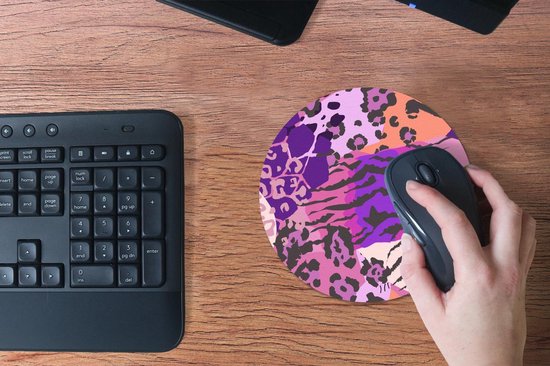 Muismat rond 20x20 cm - Mousepad Dieren - Panterprint - Roze - Ronde muismatten