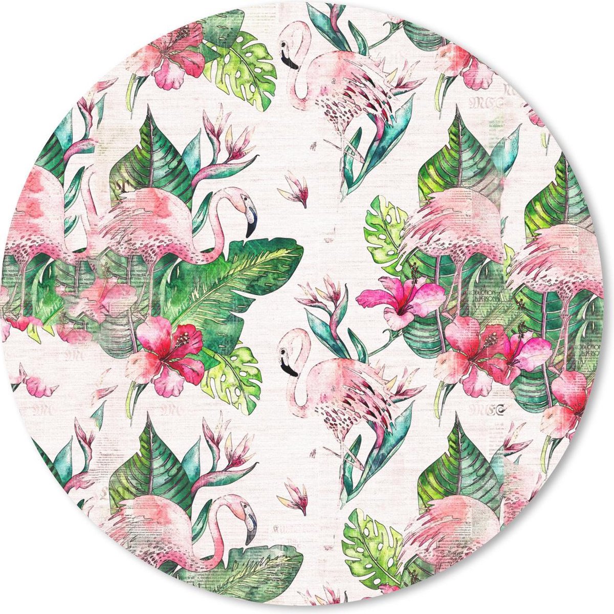 Muismat rond 30x30 cm - Mousepad Flamingo - Bloemen - Bladeren - Krant - Ronde muismatten