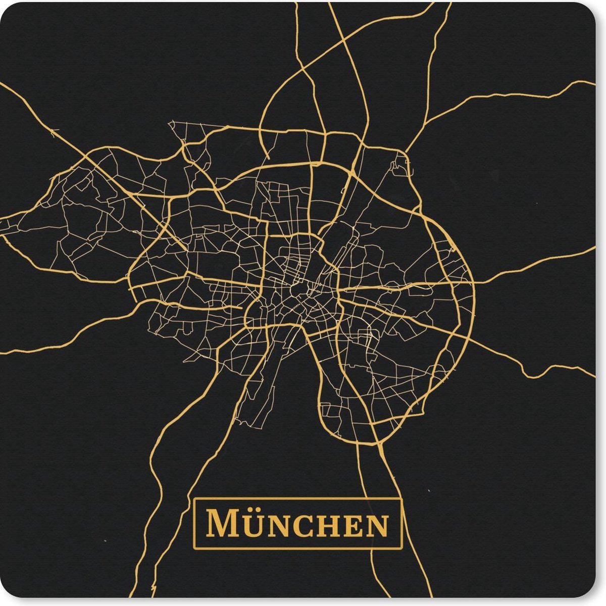 Muismat 20x20 cm - Mousepad Kaart - München - Goud - Zwart - Muismatten