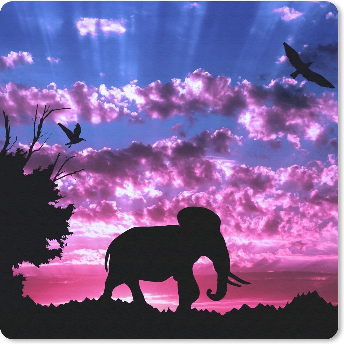 Muismat 20x20 cm - Mousepad Olifant - Boom - Berg - Muismatten