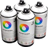 MTN Witte waterbasis spuitverf - Titanium White - 4 stuks - 300ml lage druk en matte afwerking