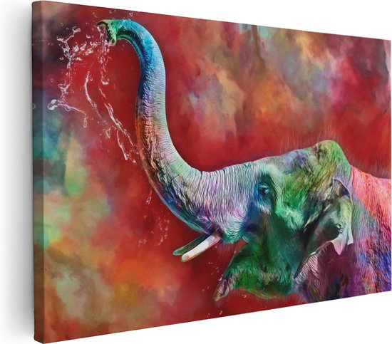 Artaza Canvas Schilderij Getekende Vrolijke Olifant - Abstract - 120x80 - Groot - Foto Op Canvas - Wanddecoratie Woonkamer
