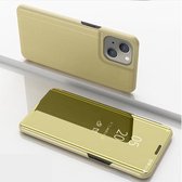 Plated Mirror Horizontal Flip Leather Case met Houder voor iPhone 13 (Goud)