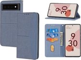 Voor Google Pixel 6 Pro Geweven Textuur Stiksels Magnetische Horizontale Flip PU Lederen Case met Houder & Kaartsleuven & Portemonnee & Lanyard (Grijs)