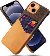 Doektextuur PC + PU-lederen achterkant Schokbestendig hoesje met kaartsleuf voor iPhone 13 mini (oranje)