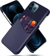 Doektextuur PC + PU-lederen achterkant Schokbestendig hoesje met kaartsleuf voor iPhone 12/12 Pro (blauw)