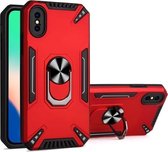 PC + TPU-beschermhoes met 360 graden draaibare ringhouder voor iPhone X / XS (rood)