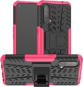 Voor OnePlus Nord CE 5G Bandtextuur Schokbestendig TPU + pc-beschermhoes met houder (roze)