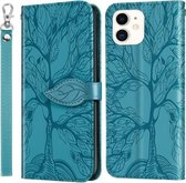 Life of Tree Embossing-patroon Horizontale flip-lederen hoes met houder & kaartsleuf & portemonnee & fotolijst & lanyard voor iPhone 13 (meerblauw)