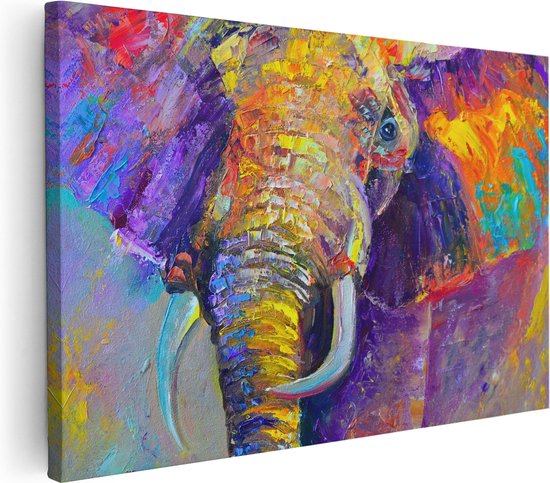 Artaza Canvas Schilderij Olifant Van Olieverf - Kleur - Abstract - 120x80 - Groot - Foto Op Canvas - Wanddecoratie Woonkamer