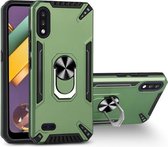 Voor LG K22 PC + TPU-beschermhoes met 360 graden draaibare ringhouder (donkergroen)