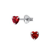 Joy|S - Zilveren hartje oorbellen - 4 mm kinderoorbellen - kristal rood