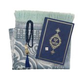 Geschenkset Licht Blauw met Glitter Gebedskleed, Kristal tasbih en Nederlands Vertaald Koran