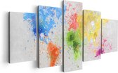 Artaza Canvas Schilderij Vijfluik Wereldkaart Met Verfvlekken - Abstract - 100x50 - Foto Op Canvas - Canvas Print
