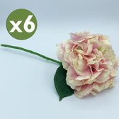 6 PACK MET BOEKETTEN HORTENSIAS 42 CM NATUURLIJKE horen met bloemen in roze 20 CM
