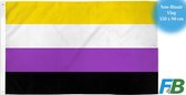 Drapeau non binaire F4B | 150x90 cm | Drapeau de la Pride | LGBTQ+ | Gay Pride | Drapeau non binaire | 100% Polyester | Yeux en Messing | Résistant aux intempéries