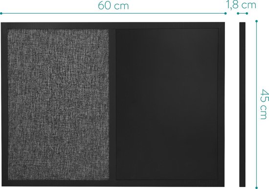 Navaris prikbord en magnetisch krijtbord - Memobord voor aan de muur - Wandbord 60 x 45 cm - Inclusief krijtmarker, magneten en punaises - Zwart - Navaris