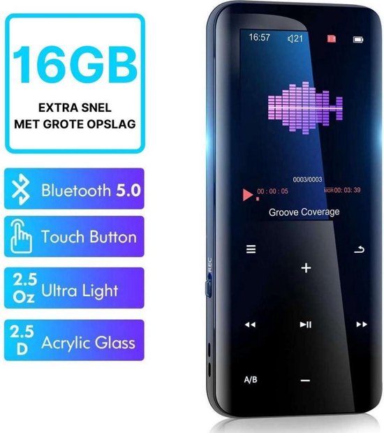 MP3 Speler - MP3 Speler inclusief Oordopjes - MP3 16GB Geheugen - Bluetooth  Functie... | bol.com