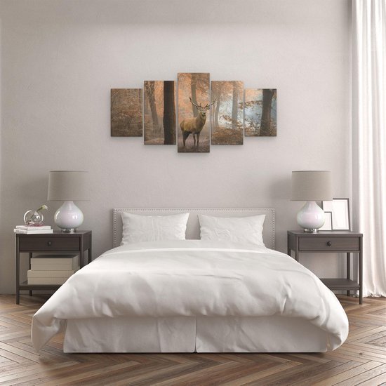 Pentaptyque Artaza - Peinture sur toile - Cerf dans la forêt - Automne - 100x50 - Photo sur toile - Impression sur toile