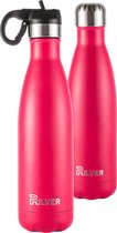 Pulver - Bouteille Thermos / Gourde De Luxe En Acier Inoxydable - Sans BPA - 500 ml - Bouteille D'eau Avec Paille - Gourde - Double Isolation - Rose