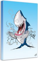 Tandarts Cartoon op canvas - Roland Hols - Flossende haai - 60 x 40 cm - Houten frame 4 cm dik - Orthodontist - Mondhygiënist