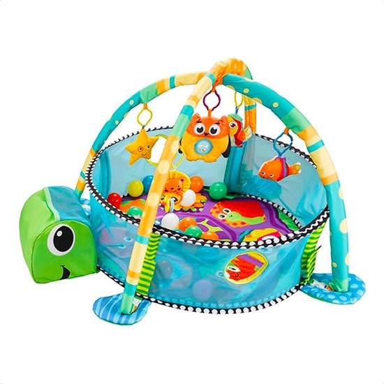 Buxibo - Baby Gym Ballenbak inclusief 20 Ballen - Activity Centre voor Baby/Peuter - Speelkleed/Ballenbak inclusief Opbergzak voor de ballen - Schildpad
