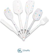 Cheffs® spatel - inclusief pannenlikker - 6 delige set - Vaatwasserbestendig - Hittebestendig - Wit