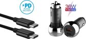Autolader USB-A & USB-C met USB-C Oplaadkabel - Snellader - Auto Lader - Sigarettenaansteker Oplader - Universeel Geschikt