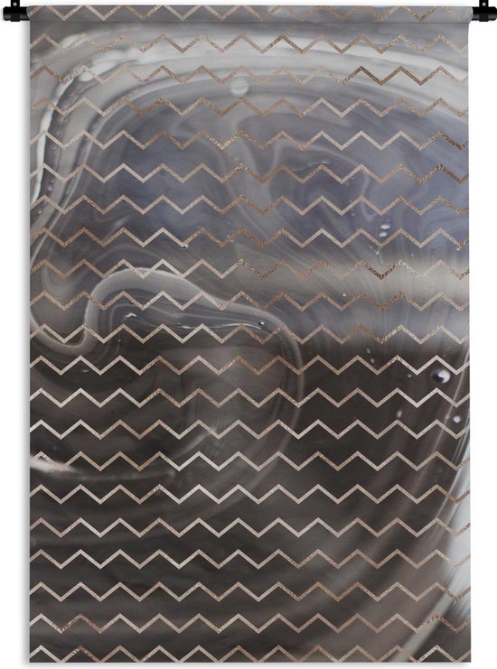 Wandkleed - Wanddoek - Marmer - Wit - Zwart - Koper - 90x135 cm - Wandtapijt