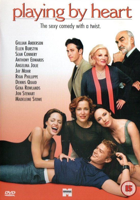 De poster van 'Playing by Heart' toont de cast, waaronder Angelina Jolie, Sean Connery, Ellen Burstyn, Gena Rowlands, Bonnie Hunt en Anthony Edwards.