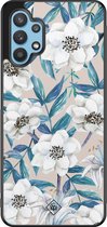 Samsung A32 5G hoesje - Bloemen / Floral blauw | Samsung Galaxy A32 5G case | Hardcase backcover zwart