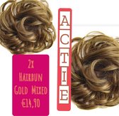 2x hairbun Gold mixed SPAREN haarstuk crunchie hair extensions 45gram knotje