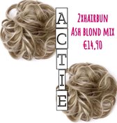 2x hairbun Ash blond mix SPAREN haarstuk crunchie hair extensions 45gram knotje