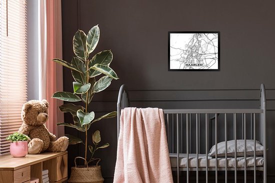 Affiche encadrée - Cadre photo 40x40 cm - Posters - Carte - Haarlem - Zwart - Wit - Cadre affiche noir - Décoration - Décoration murale salon - Décoration murale chambre