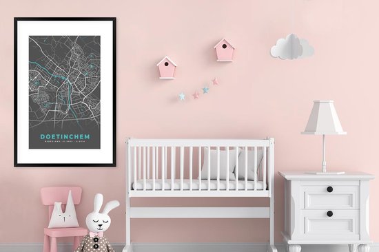 Cadre photo avec affiche - Plan de la ville - Doetinchem - Grijs - Blauw - 80x120 cm - Cadre pour affiche