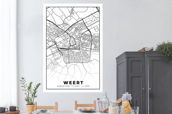 Poster Carte - Weert - Zwart - Wit - 120x180 cm XXL