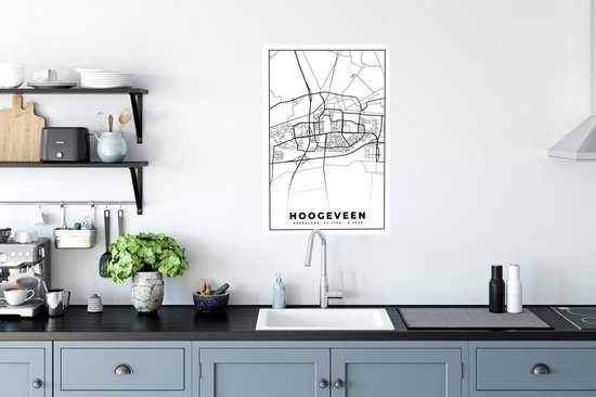 Affiche Carte - Hoogeveen - Zwart - Wit - 60x90 cm