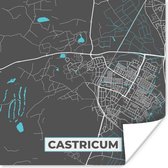 Poster Plattegrond - Castricum - Grijs - Blauw - 30x30 cm - Stadskaart