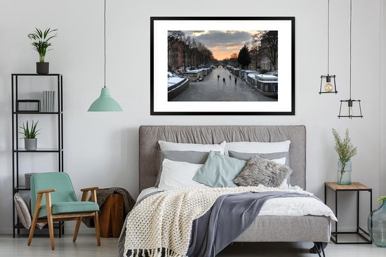 Affiche avec cadre Amsterdam - Patinage - Hiver - 120x80 cm