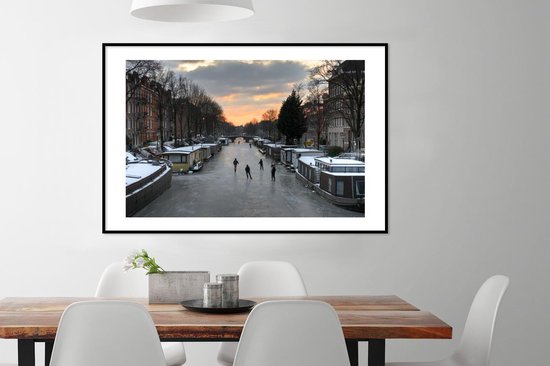 Affiche avec cadre Amsterdam - Patinage - Hiver - 120x80 cm