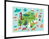 Wereldkaart Kinderen - Australië - Dieren - Schoolplaat - Kinderkamer - 90x60 cm
