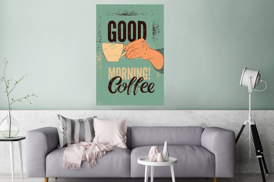Bonjour café sur fond turquoise 80x120 cm