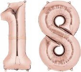 18 Jaar Folie Ballonnen Rosé Goud - Happy Birthday - Foil Balloon - Versiering - Verjaardag - Man / Vrouw - Feest - Inclusief Opblaas Stokje & Clip - XXL - 115 cm